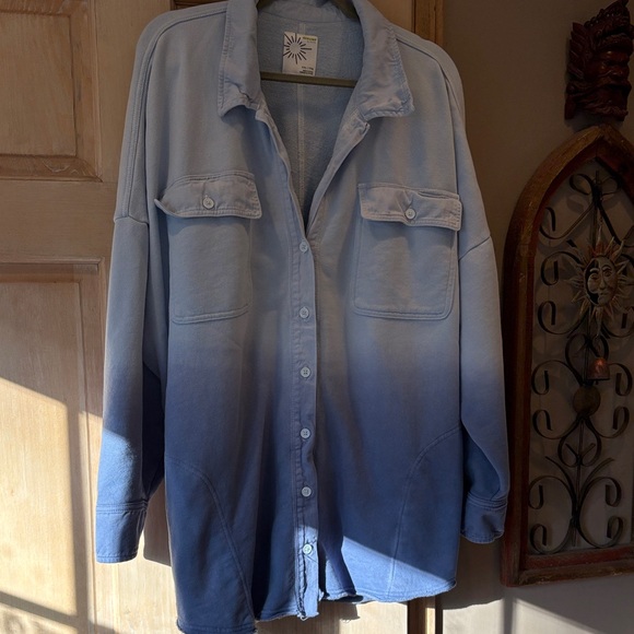 Aerie Offline Ombre Blue Casual Button Down Shirt Jacket Size XXL - Picture 11 of 11